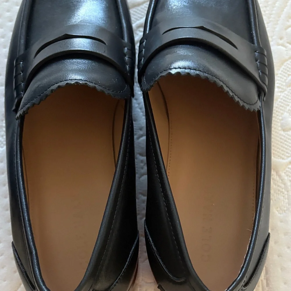 Cole Haan Christyn Black Leather Loafers with Brown Sole - Picture 5 of 7